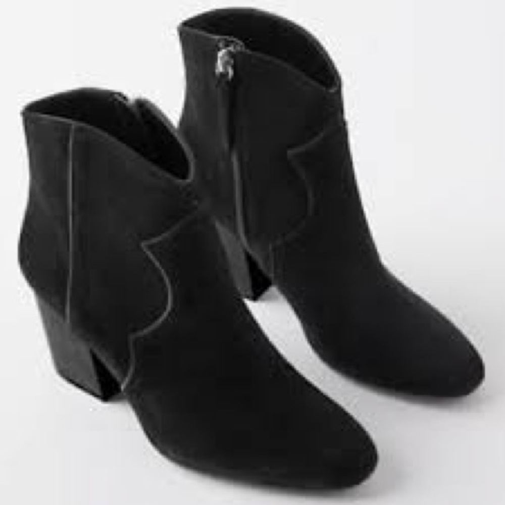 Zara Black Suede Cowboy Ankle Boots